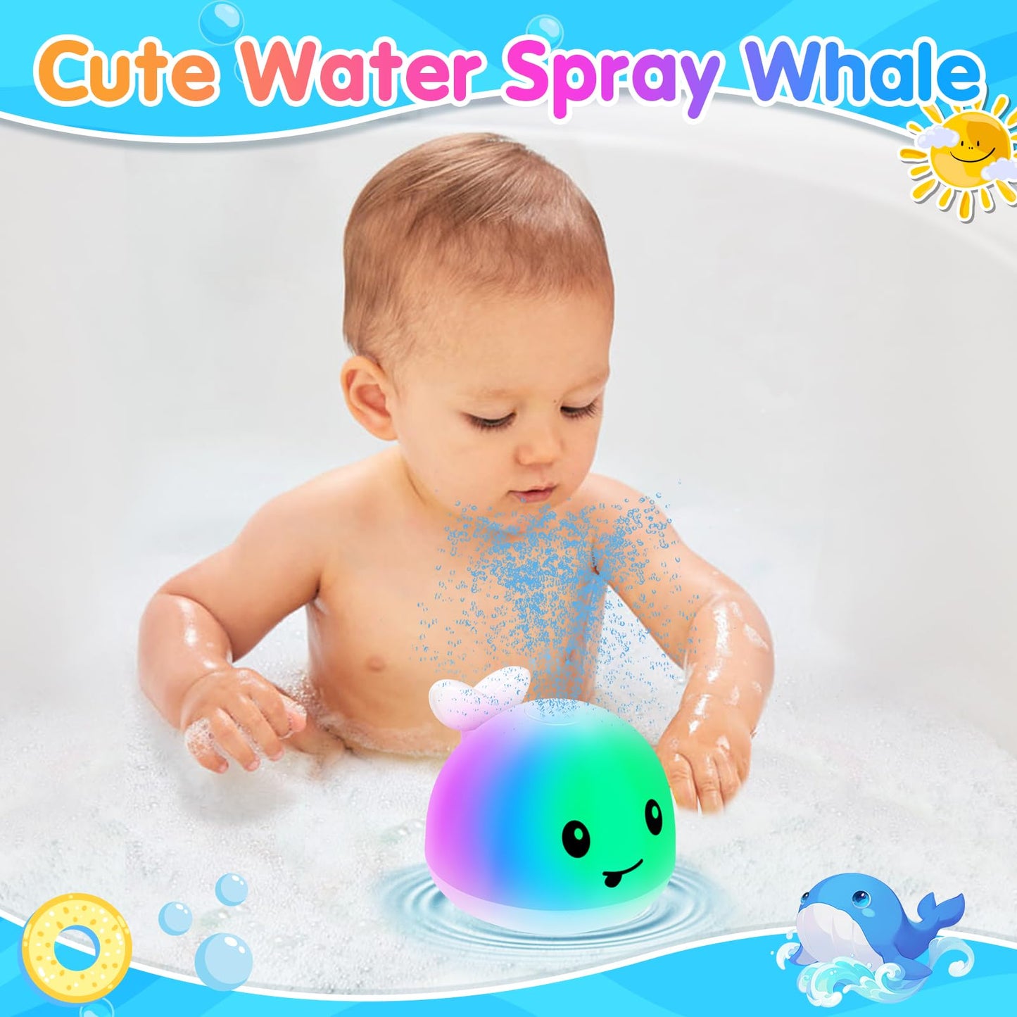 Baby Whale Bath Toy, Baby Bath Toys For 6-12 12-18 Months Bath Toys For Kids Ages 1-3 Light Up Bath Fountain Toys Whale Bath Toy
