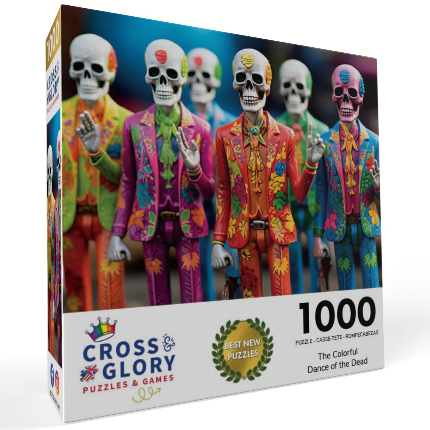 Cross & Glory - Skeletal Fiesta: The Colorful Dance Of The Dead - 1000 Piece Jigsaw Puzzle For Adults | Artistic Design | Vibrant Spanish-Inspired Skeleton Art | Premium Quality | Satin Finish