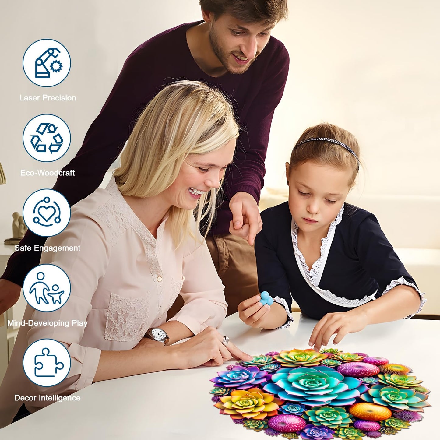 Wooden Jigsaw Puzzles for mature-themeds and Kids  Succulent Plants 200 Piece Unique Shaped Puzzle  Family Game and Creative Wooden Puzzle Gift  Wall Art Decor  11 x 11 Inch