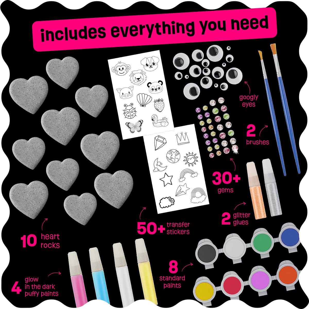 Hearts Rock Painting Kit for Kids - Glow in The Dark - Arts and Crafts for Girls Ages 4-12 - Valentines Gifts for Girls Art Toys