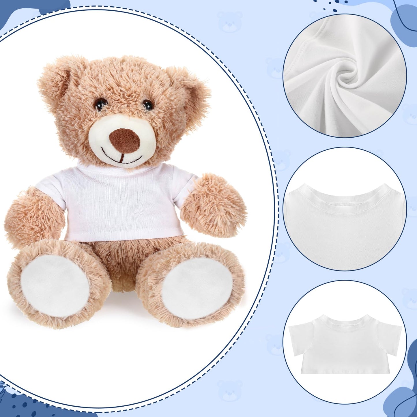 Roundfunny Bear Tee Shirt Fit 8-10Inch Bear Clothes Stuffed Animal Clothes Shirt Basic Stuffed Bears Dolls Shirt, White