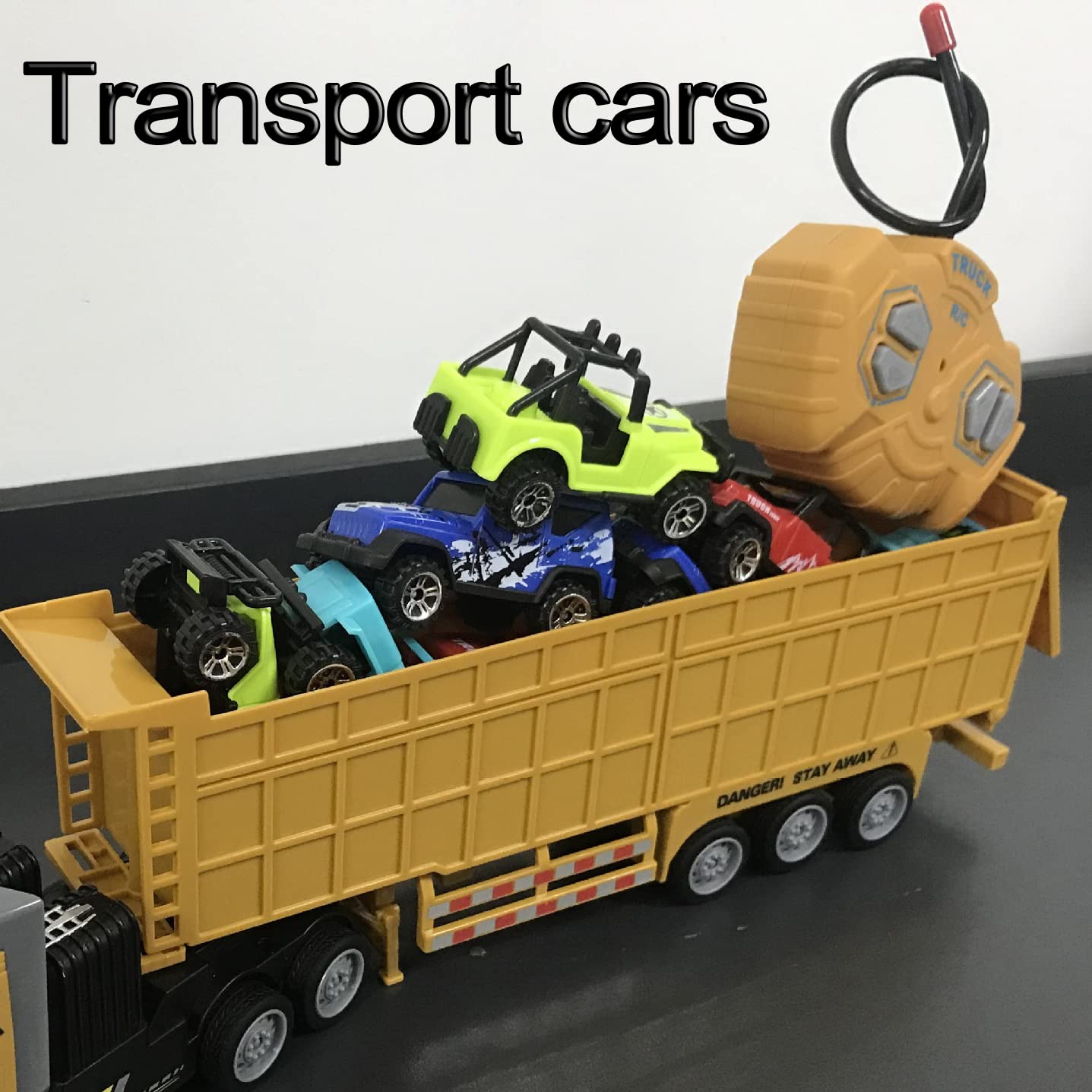 RC Dump Truck with Trailer - 14'' 1:48 Mini Semi Truck Toy with 2 Rechargeable Batteries, Remote Control Car Construction Vehicl
