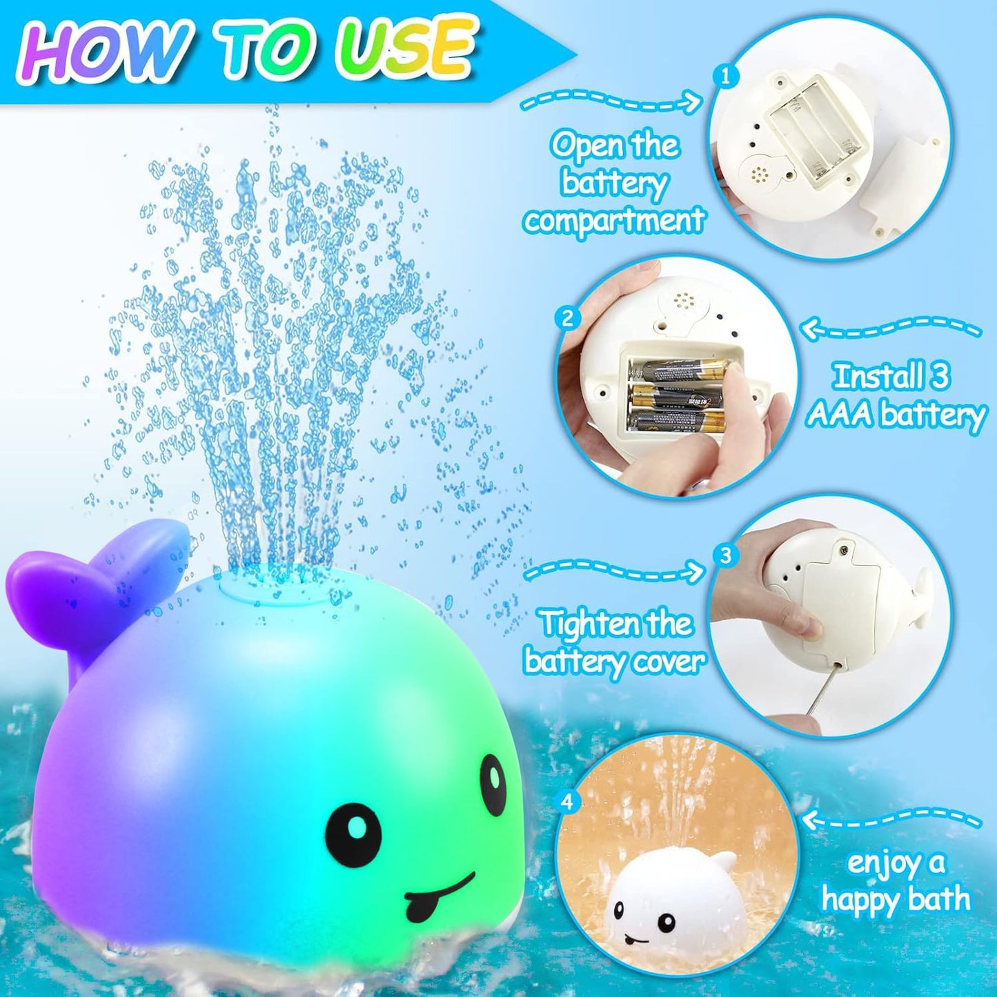 Zhenduo Baby Bath Toys, Bath Toys, Whale Spray Water Bath Toy, Sprinkler Bathtub Shower Toys For Toddlers Kids Boys Girls, Pool Toy For Baby (White)