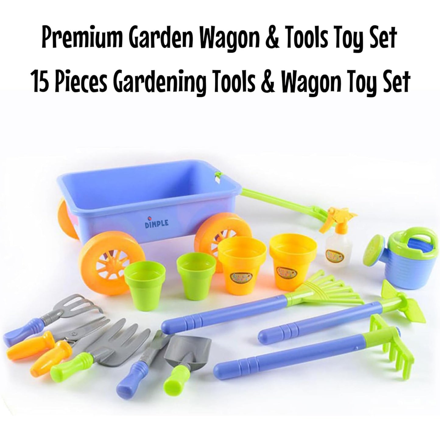 Dimple Garden Wagon & Tools Toy Set enhanced 15 Pcs Kids Gardening Tools & Wagon Toy Set - Sturdy & Durable - Top Yd  Beach  Sand  Garden Play Set - Great for Kids & Toddlers
