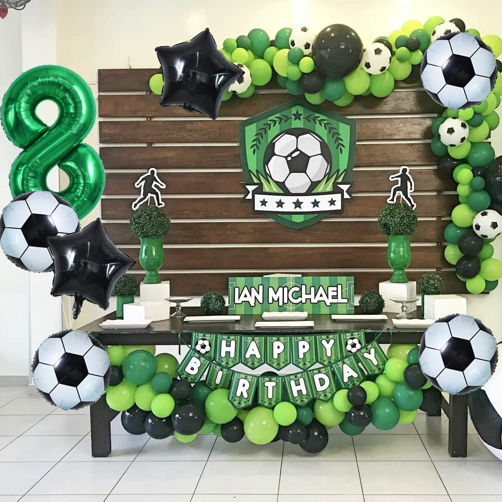 Toniful 32 Inch Soccer Balloons Set 8St Birthday Decoration Green Number 8 Foil Soccer Balloon Black Star Balloons For Children'