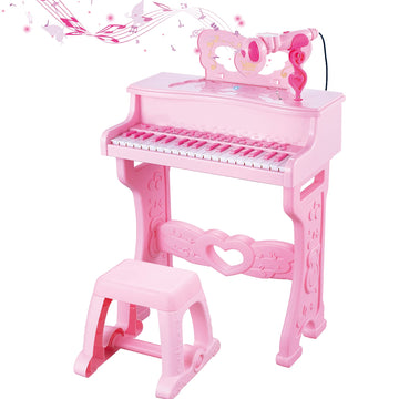 Enlitoys Piano Toys Keyboard Toy For Kids 37 Keys Electronic Piano Musical Instrument For Girls Gift Educational Music Toy With Detachable Legs, Microphone, Multiple Music Modes, Light, Stool - Pink