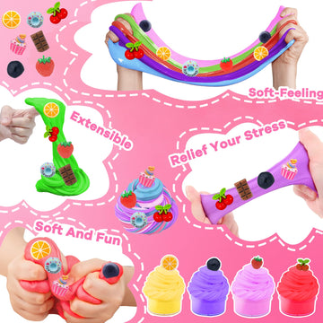 28 Pack Prefilled Valentines Butter Slime With 28 Valentines Day Gifts Cards For Kids, 7 Color & Fruit Charms Diy Valentine Slim