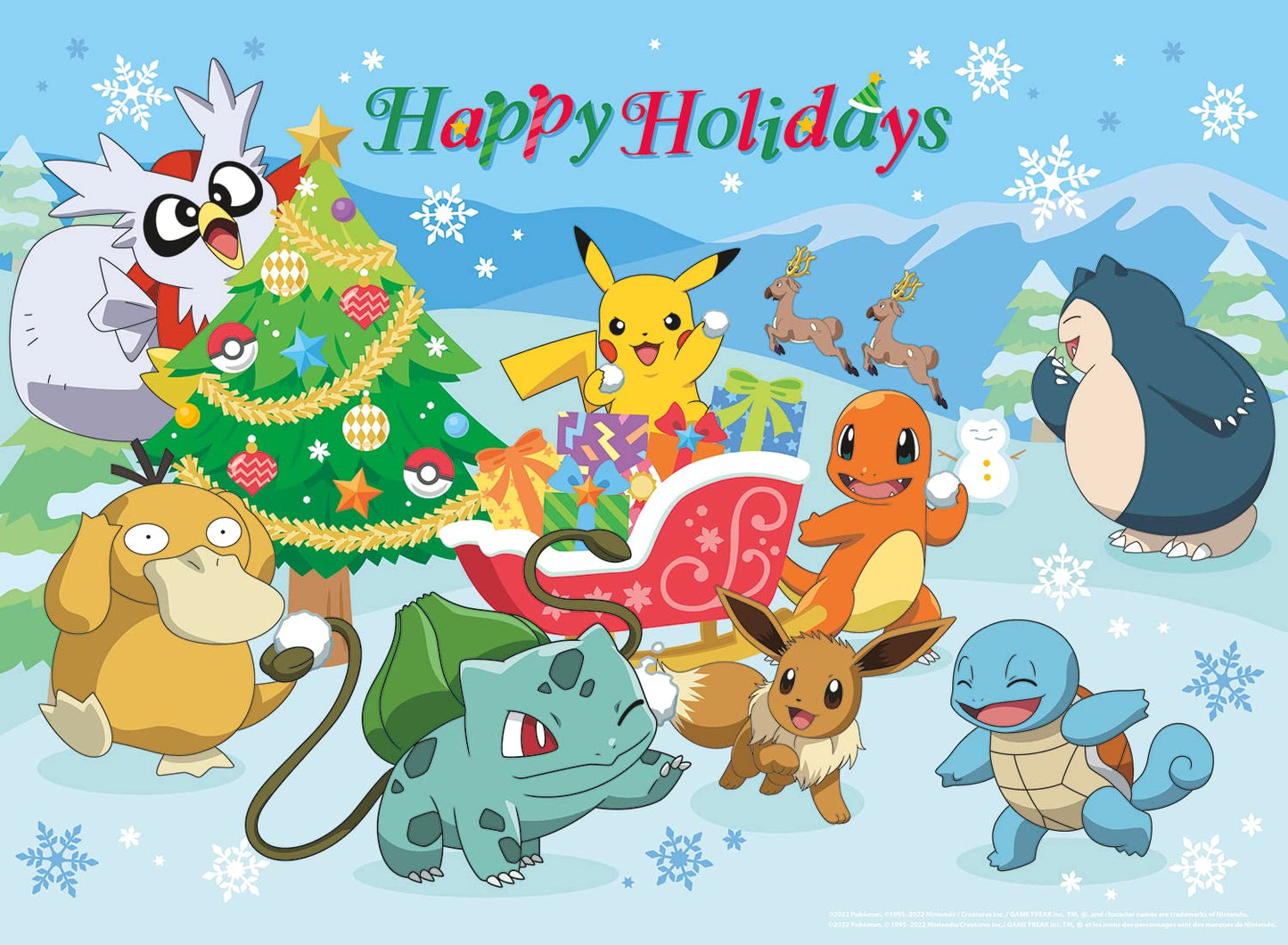 Buffalo Games Pokemon Happy Holidays 100 Piece Jigsaw Puzzle - Large Multicolor Wood - Model 4834 for Family Game Nights