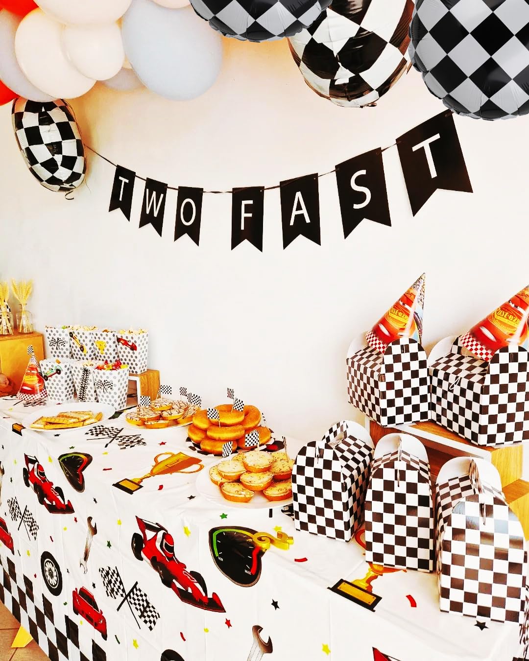 GGDE 2 Pcs Racing Car Plastic Table Cover Boys Birthday Car Theme Party Decorations Supplies White 2