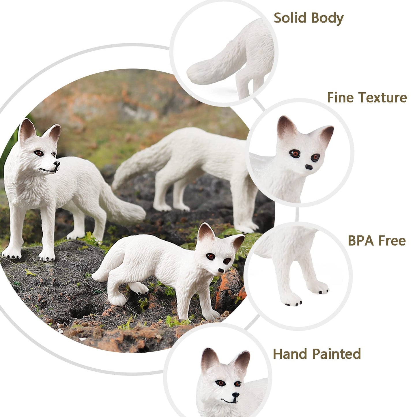 Rcomg 7Pcs Fox Toy Figures, Plastic Forest Animals Fox Figurines Set Include Arctic Fox & Red Foxes Toys, Cake Topper Party Favor Gift For Kids Children Toddlers