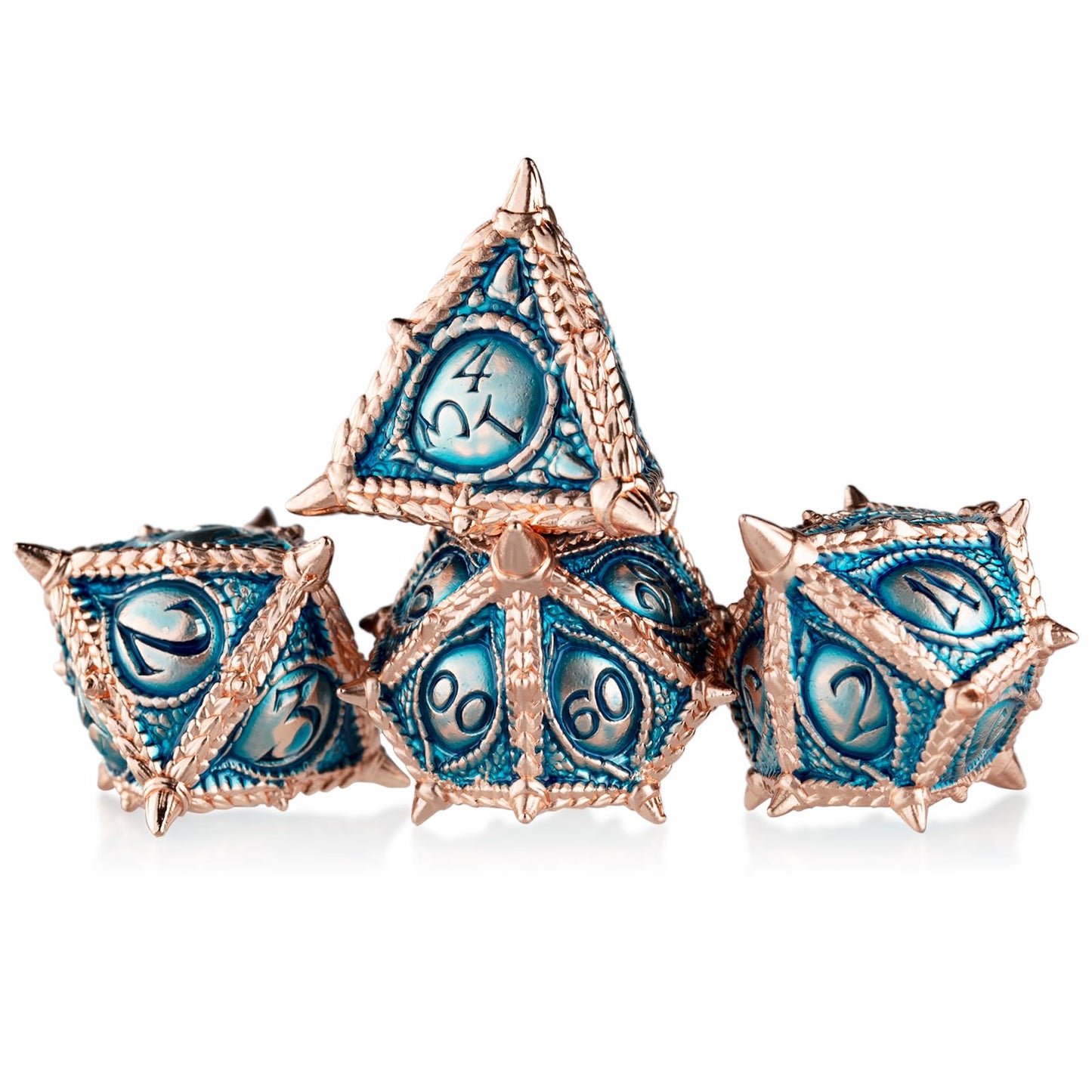 Surpass Dnd Dice 7-Piece Set Metal Dice Set Dragon Eye Dice For Dungeons And Dragons Polyhedra Role Playing Game Set(Blue)