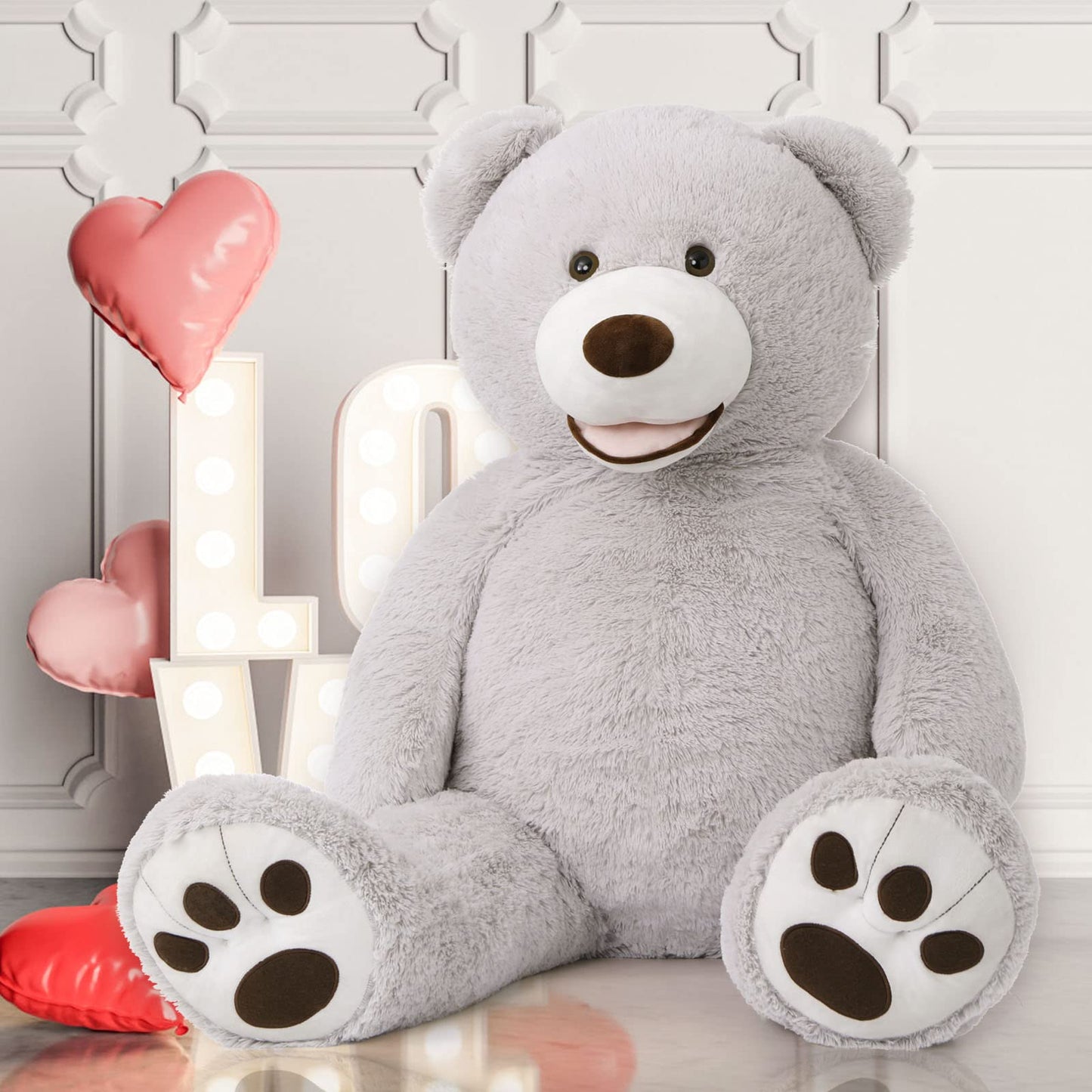 Morismos Giant Teddy Bear Stuffed Animals, Big Gray Teddy Bear Plush Soft Large Bear With Big Footprints Gifts For For Girlfriend Girls On Christmas, 51 Inch