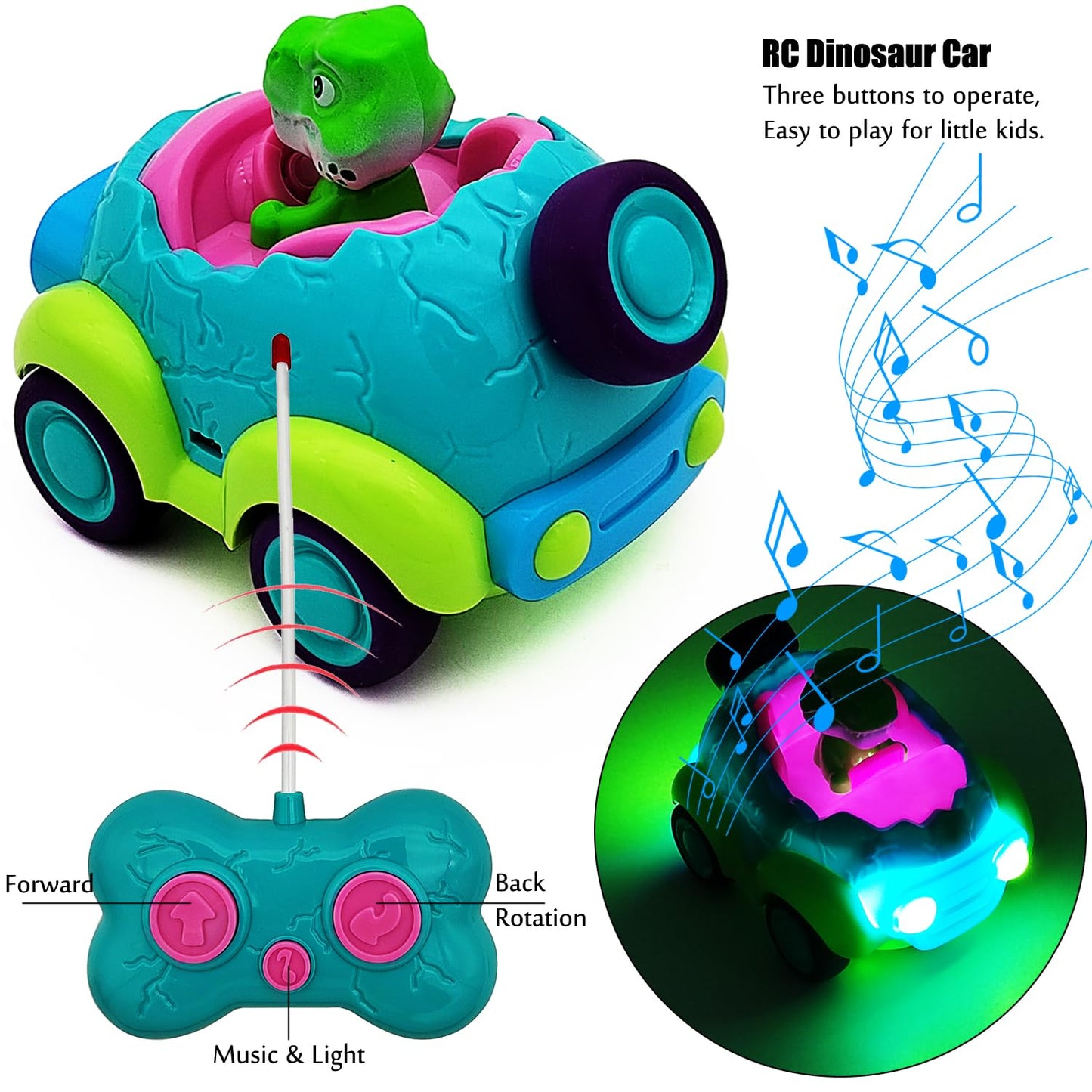 Tipmant Cute Rc Car Vehicle Radio Remote Control Dinosaur Dino Animal Baby Toddler Little Kids Birthday Gifts (Green)