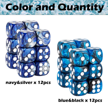 24 Pieces 16mm Marble 6 Sided Dice Round Corner D6 Dice Set Card Game Dice for MTG DND Tenzi Farkle Yahtzee Bunco or Math Learni