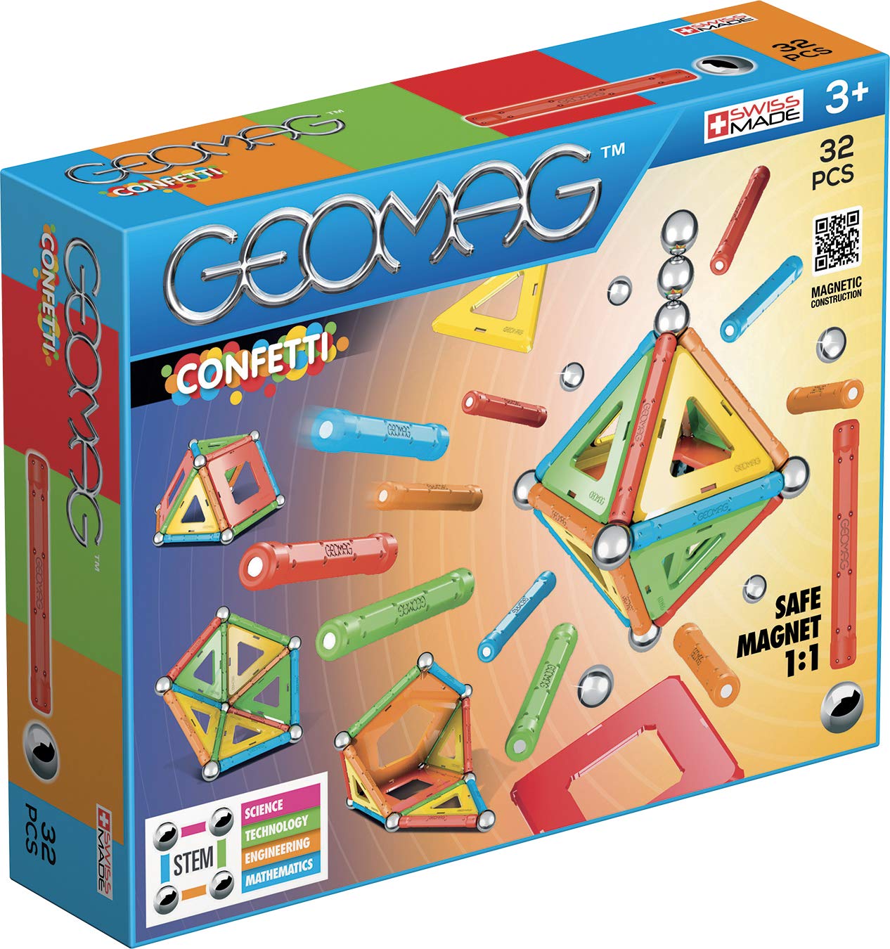 Geomag - Confetti - 32Piece Magnetic Building Set, Certified Stem Construction Toy, Safe for Ages 3 & Up