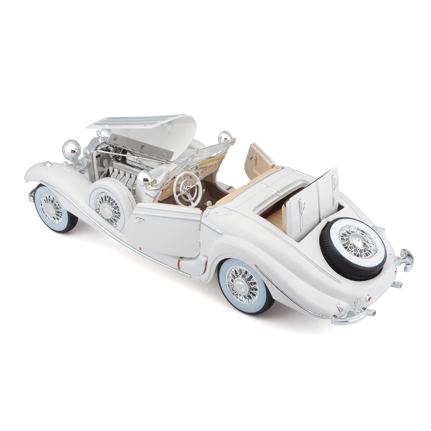 Maisto Plastic 1:18 Scale 1936 M-B 500 K Type Specialroadster Diecast Vehicle , White
