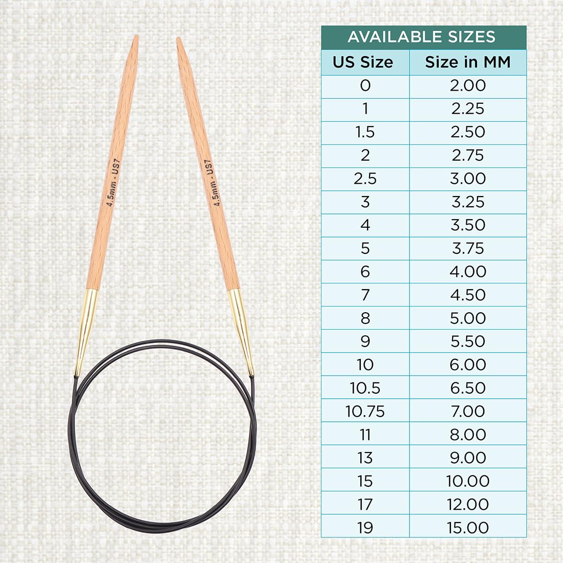 KNITPRO 100 cm x 4.5 mm Basix Fixed Circular Needles, Birch