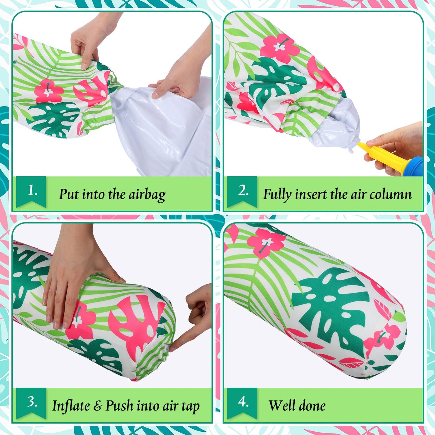 Soulchen 4 Pack Inflatable Pool Noodles Soft Fabric Covered 54'' Large Swim Noodles for mature-themeds Hawaii Tropical Palm Leaves enhanced Buoyancy for Pool Swimming Floating Beach Party Decor (Mixed)