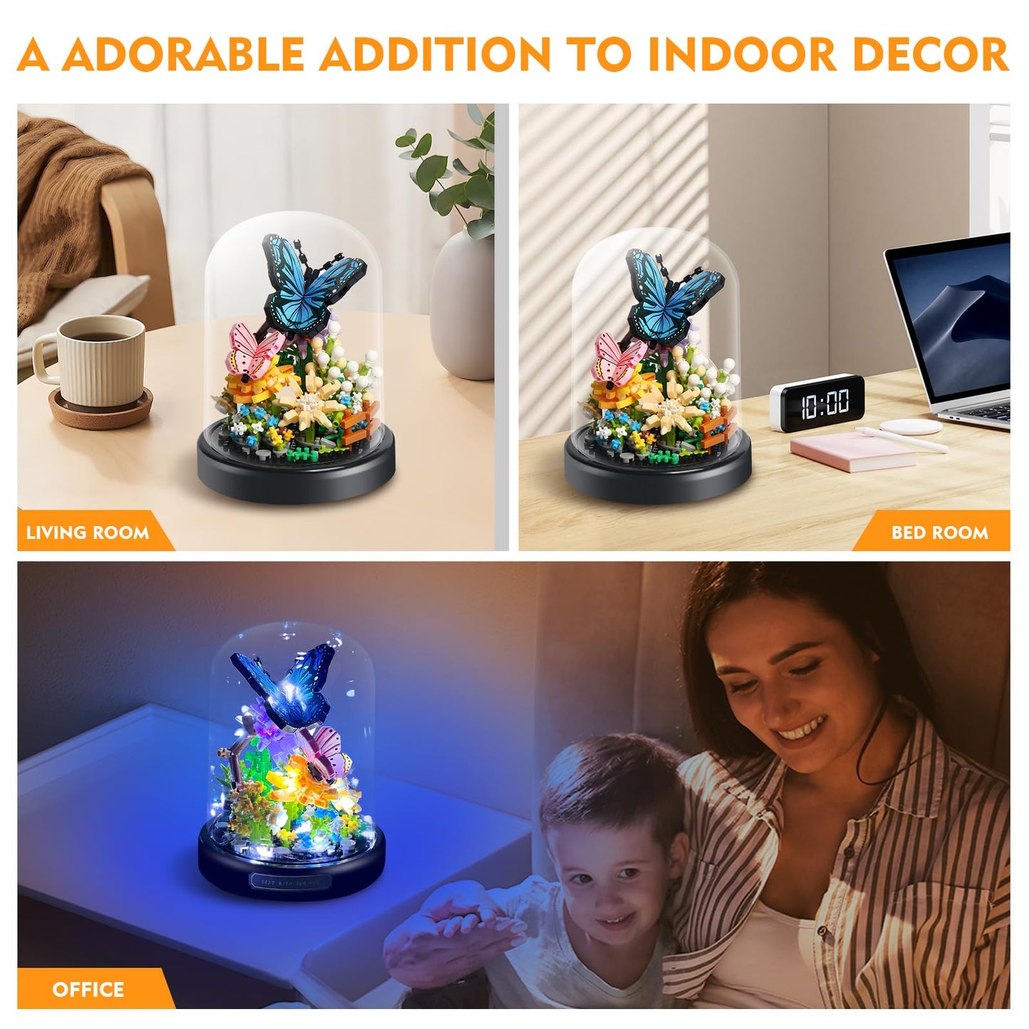 ZQJKLE Flower Bouquet Butterfly Building Set with LED String Light, Butterfly Flower Botanical Collection, 530 Pcs Mini Bricks B