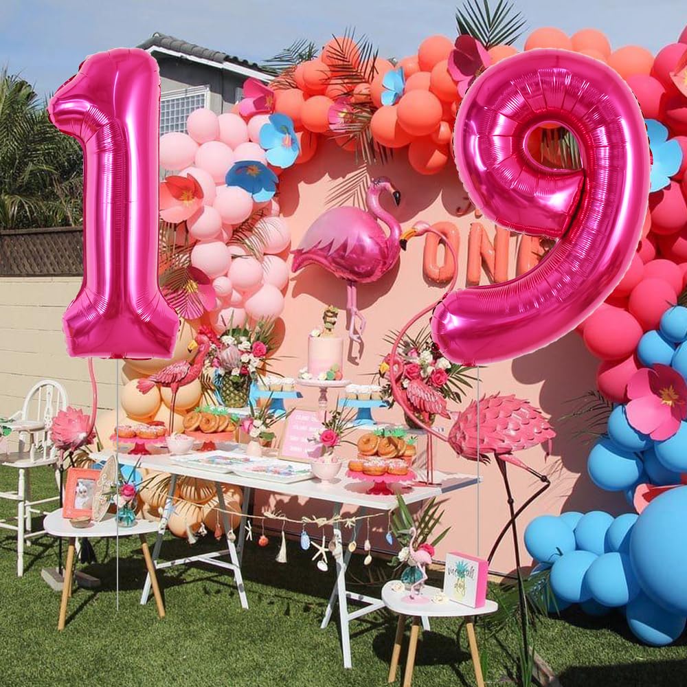 Toniful 40 Inch Hot Pink Large Numbers Balloon 0-9 Birthday Party Decorations,Foil Mylar Big Number 1 Balloon Digital 1 For Birt