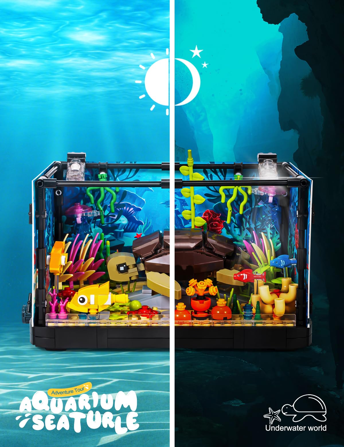 SEMKY Turtle Building Blocks Set, 753 Pieces, LED Lights, Plastic, 9.4" x 5" x 6", Creative Sea Animal Model for Kids and Adults