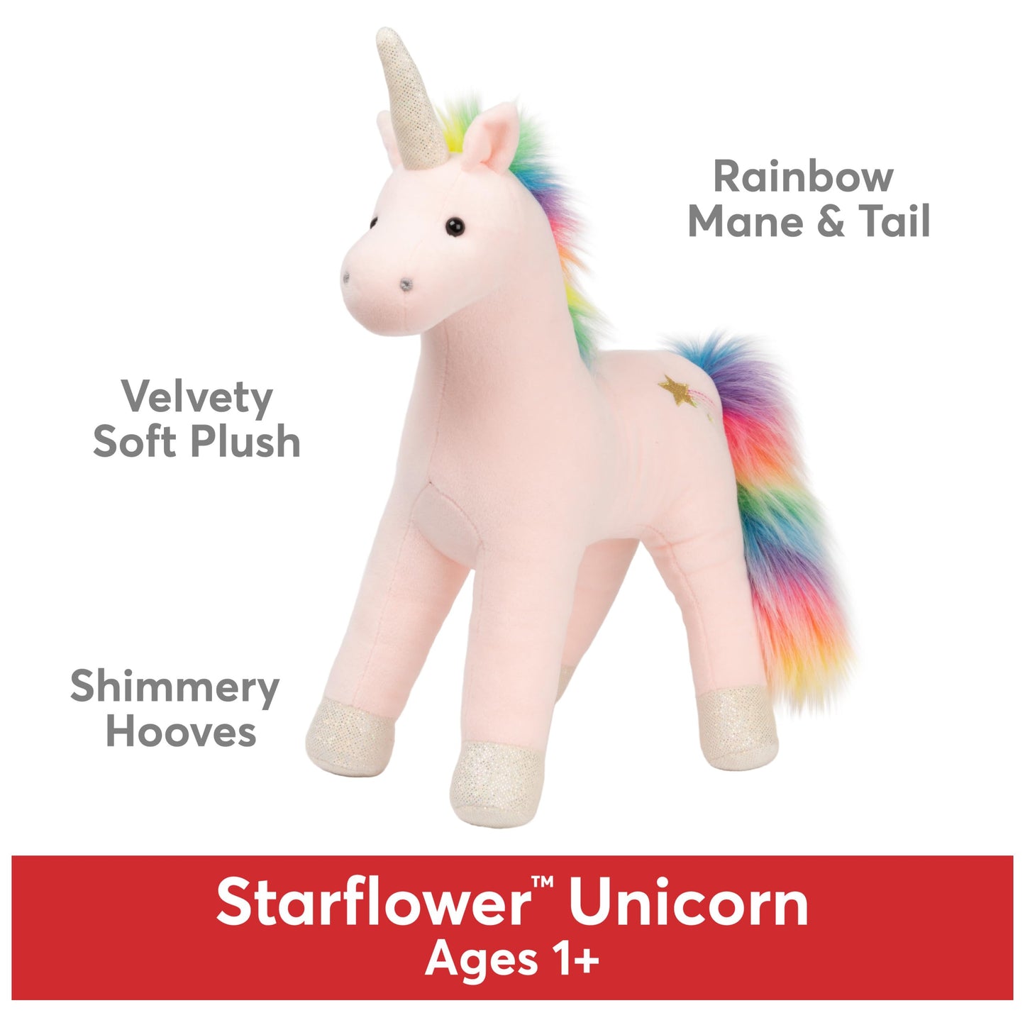 GUND Starflower Rainbow Unicorn Stuffed Animal, 15” Plush Toy for Ages 1+, Pink, Model 6059150, Soft Polyester Material