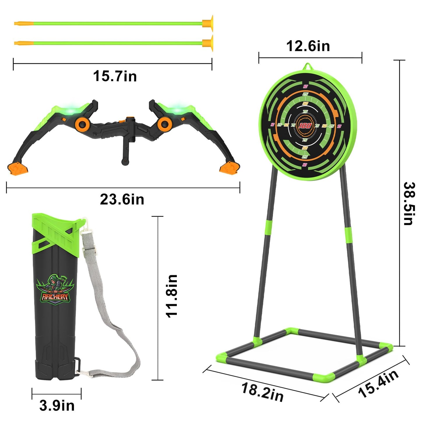 Kids Bow And Arrow Set With Led Flash Lights, 10 Suction Cup Arrows, Quiver And Fluorescence Standing Target-Perfect Indoor And