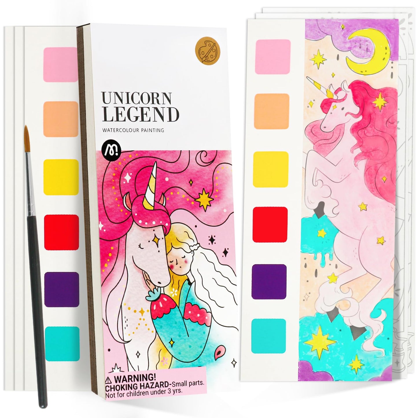 Watercolor Painting Coloring Books Pocket Watercolor Paint Bookmarks, Mess Free Paint with Water Set, Travel Class Activities Ar