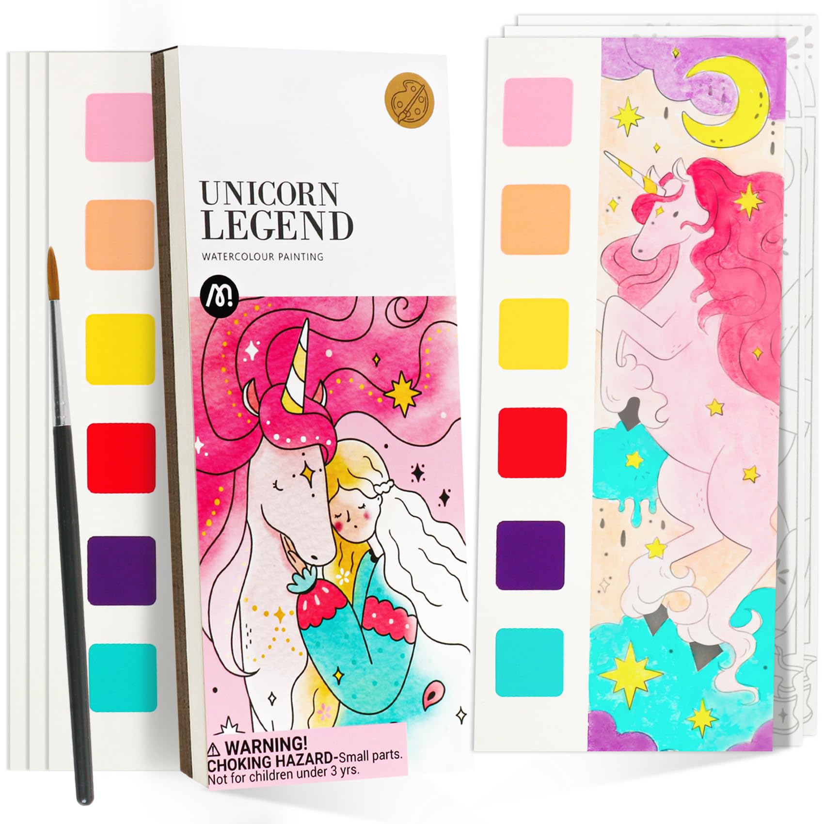 Watercolor Painting Coloring Books Pocket Watercolor Paint Bookmarks, Mess Free Paint with Water Set, Travel Class Activities Ar