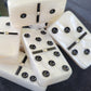 Domino Double 6 White Marbleized Tiles With Spinners, Jumbo Tournament Size In Black Elegant Velvet Bag
