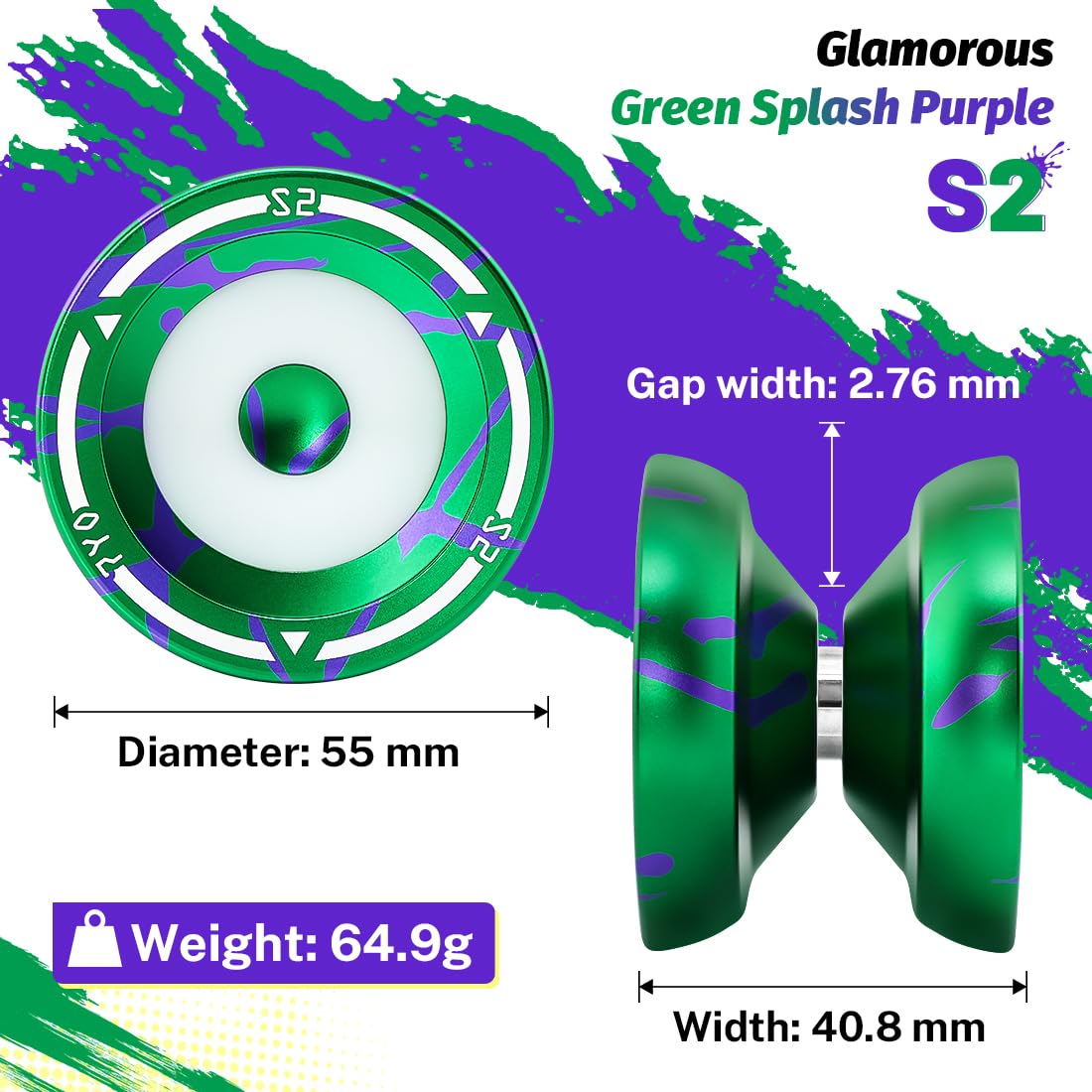 7Yo S2 Professional Responsive Yoyo For Beginner /Unresponsive Yoyo Finger Spin Trick Yo Yo For Advanced With 12 Yo-Yo Strings +