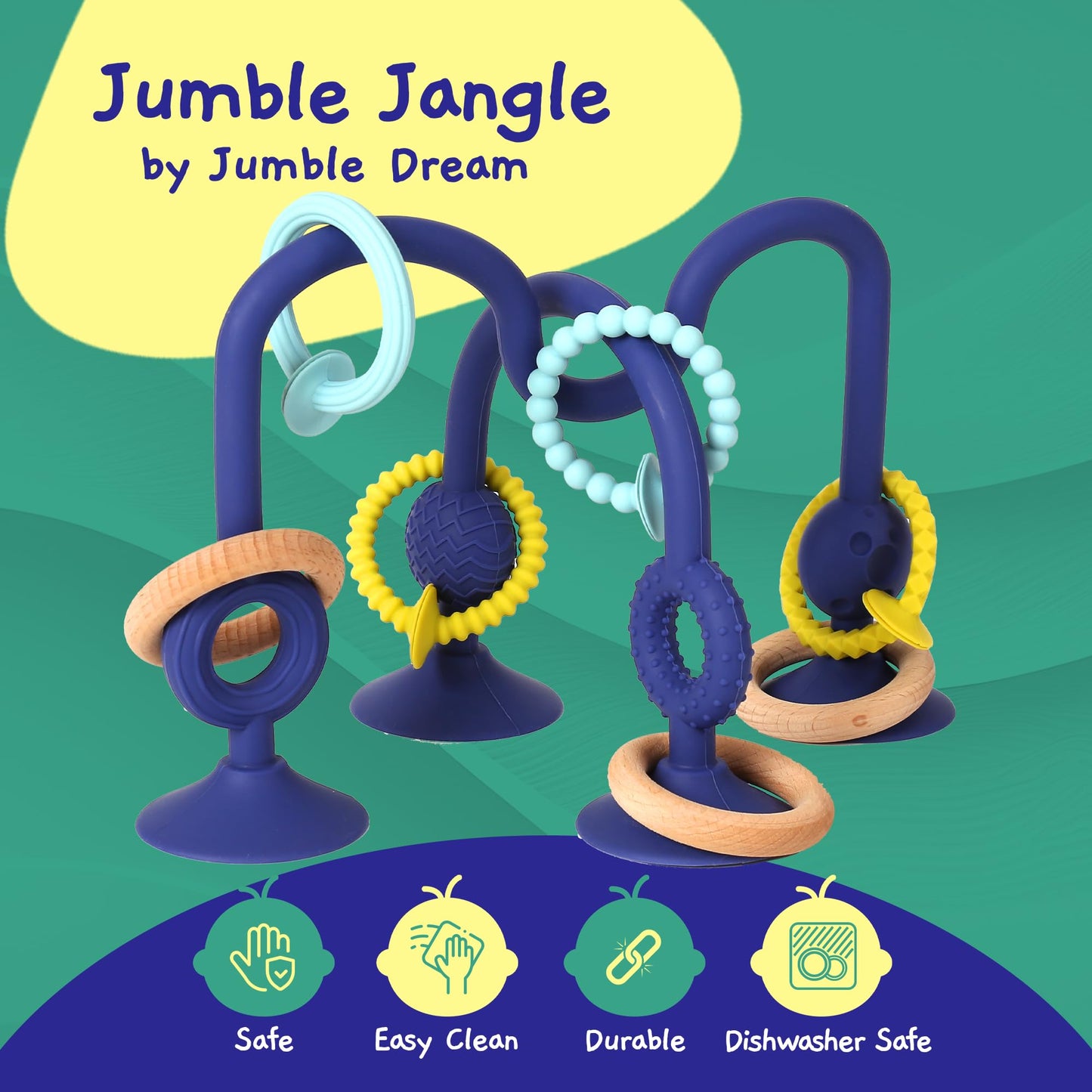Jumble Dream Baby Teething Toy - Multi-Purpose Suction Teether in Dark Blue - Sensory Relief for Infants 0-24 Months