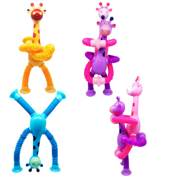 Kryfa Telescopic Suction Cup Giraffe Toy, Sucker Pop Tube Giraffe, Stretchy Giraffe Suction Toy, Animals Pop Tube Sensory Toy For Kids 4-8, 8-12 (18 Pcs)