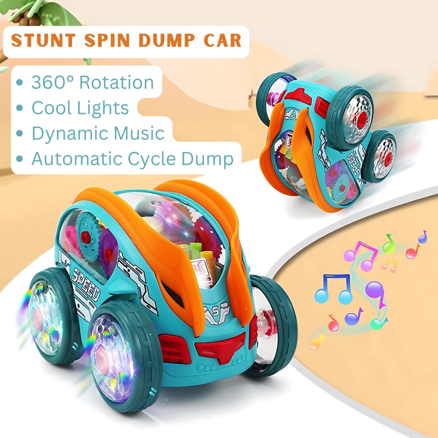 Piegricdiat Speedlite Dynamic Gear-Powered Car With Led Lights, Children'S Transparent Luminous Toy Car, Bump And Go Toy Cars Wi