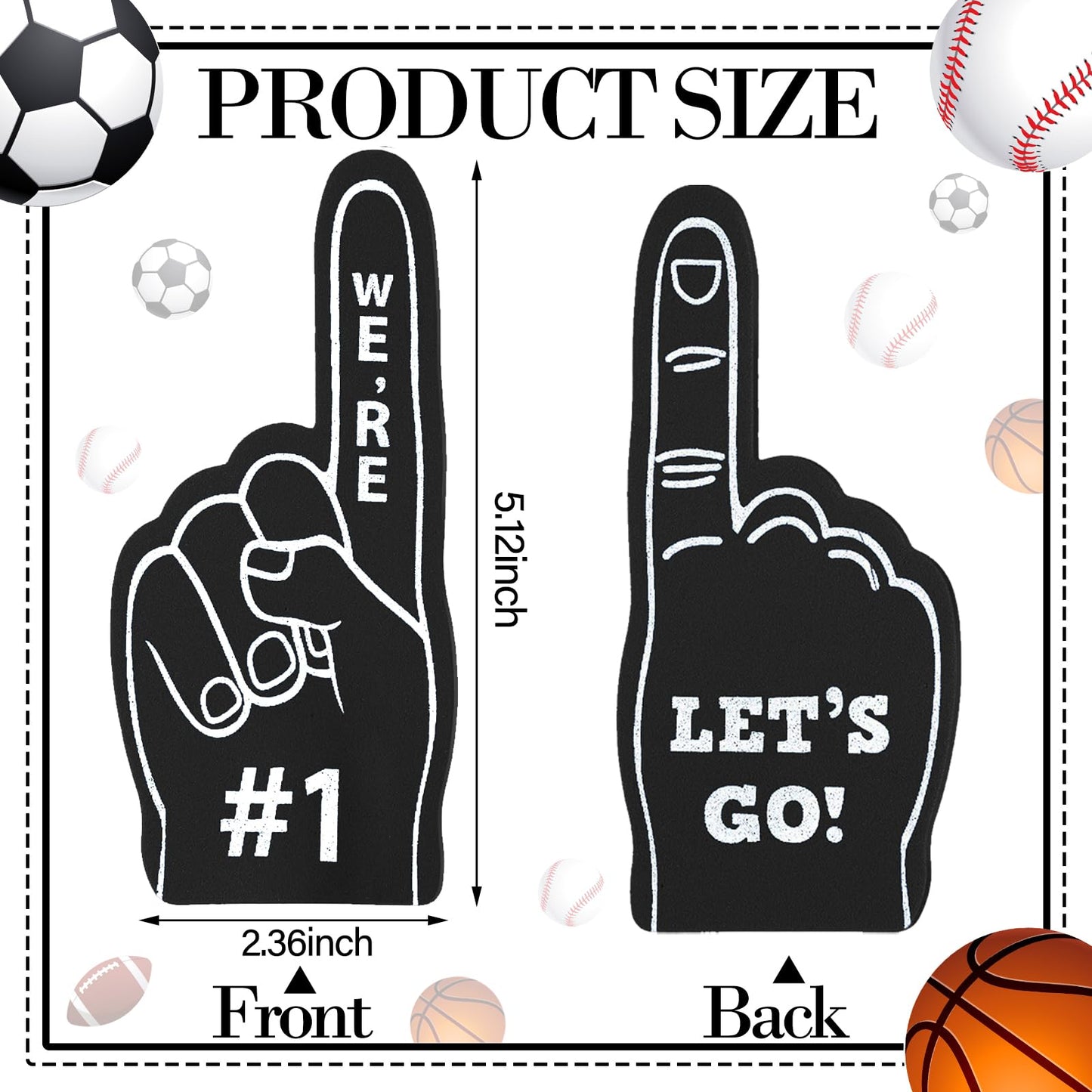 SEEVOR 12pcs Foam Finger Mini Foam Fingers 5 Inch Cheerleading Foam Finger For Sports Events Games Themed Birthday Party (Black)