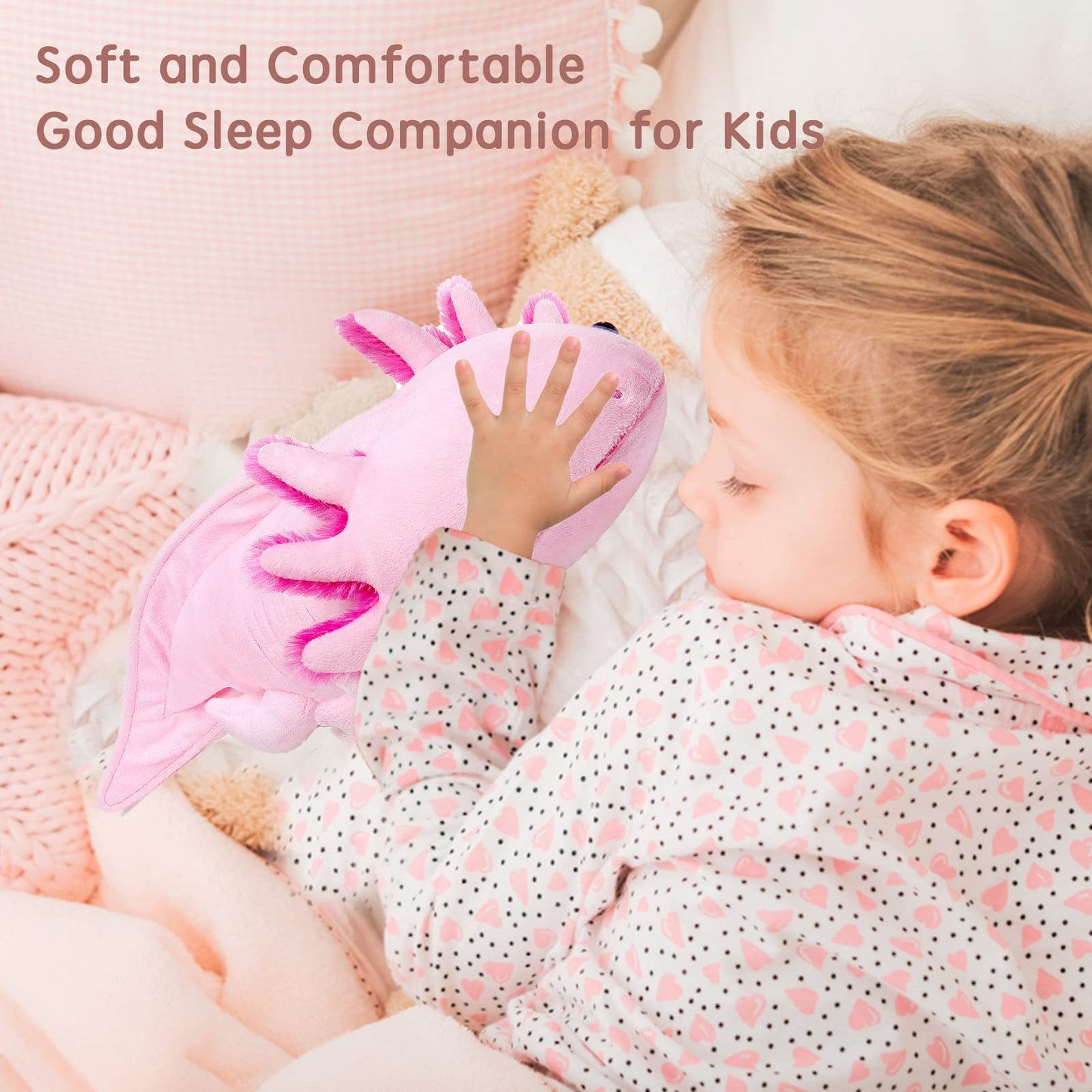 Simulation Pink Axolotl Plush Toy, Cute And Soft Zippered Blue Axolotl Set Stuffed Animal Plush Toys For Kids Boys And Girls Gif