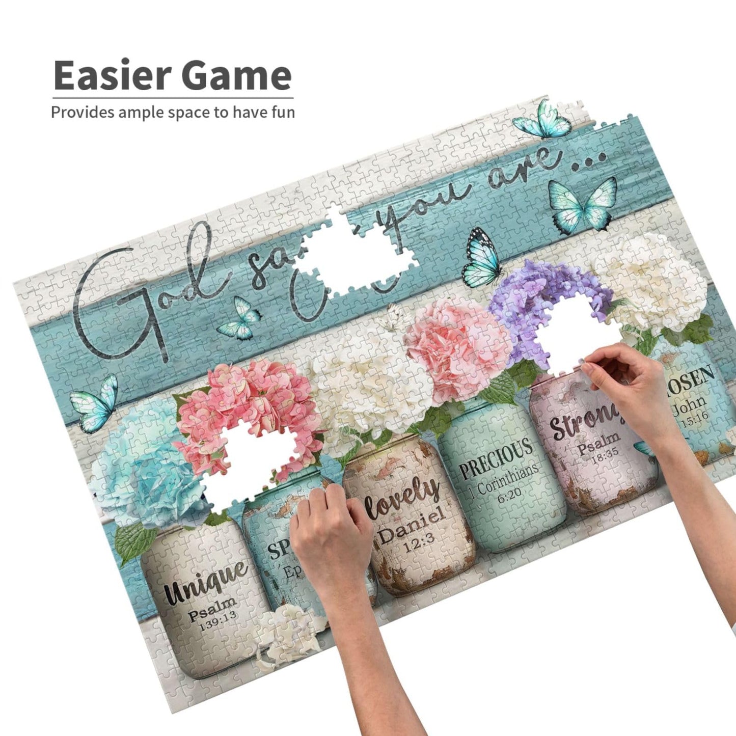 Christian Jigsaw Puzzle for Adults 1000 Pieces Farmhouse Butterfly Flowers Religious Puzzles Scripture Bible God Says You are In