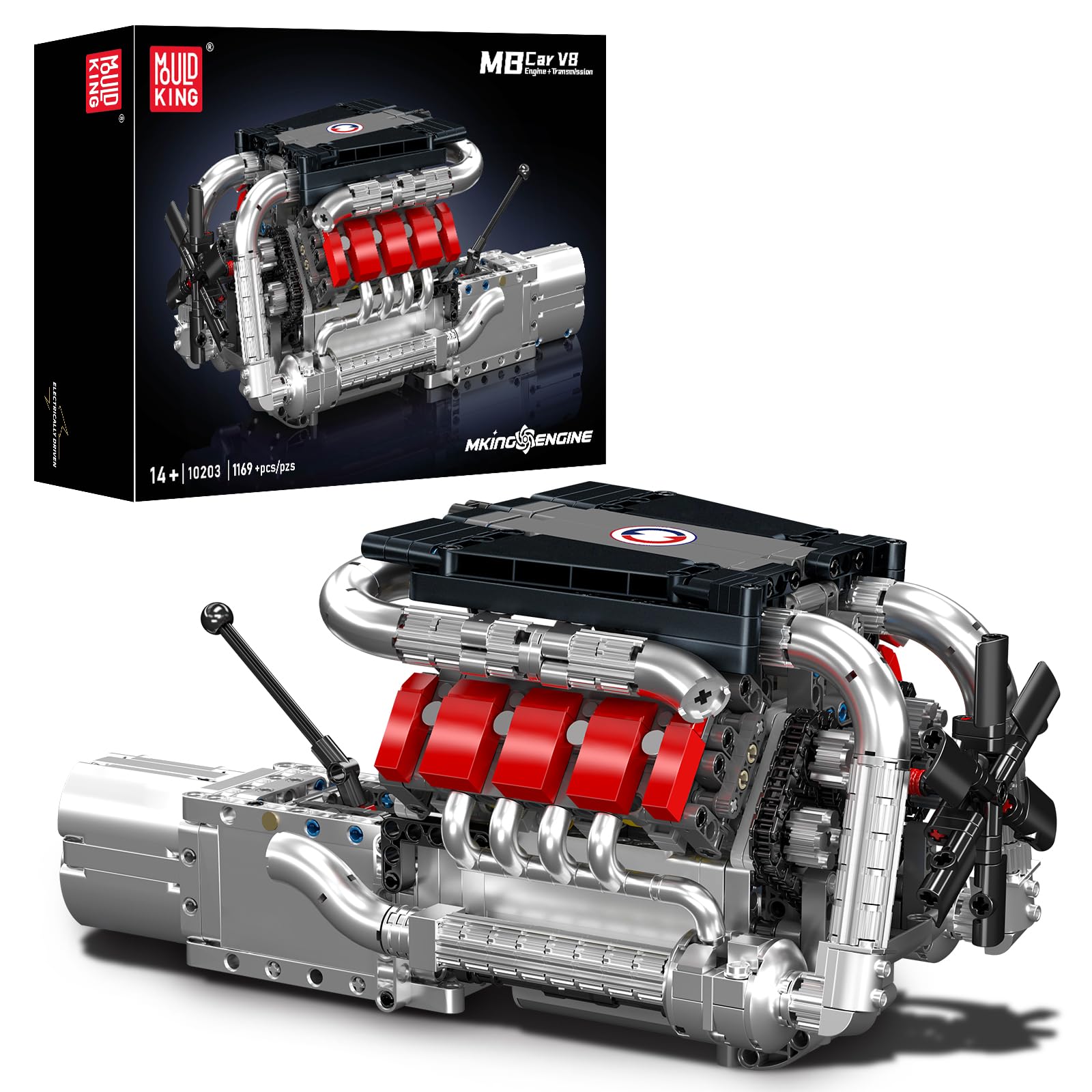 Mould King 10203 V8 Engine Building Blocks Sets  V8 Engine Model kit That Run  Build Your Own STEM Model Engine  Physical Science Experiment Model  Best STEM Toy Gifts for Kids/mature-themed(1169+PCS)
