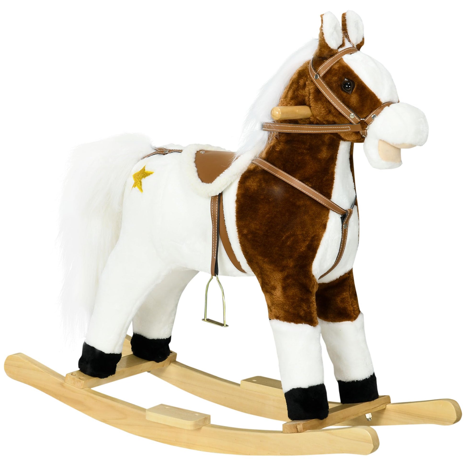Qaba Rocking Horse With Sound, Ride On Horse With Saddle, Toddler Rocker, Gift For 3-8 Year Old, Brown