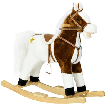 Qaba Rocking Horse With Sound, Ride On Horse With Saddle, Toddler Rocker, Gift For 3-8 Year Old, Brown