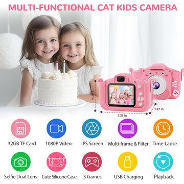 Splashnspray Kids Camera, Toys For Ages 3-7, Camera For Kids, Present For 3 Years+ Old Girls, Kids Camera With Cute Silicone Sle