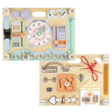 Smartwo Double-Sided Wooden Busy Board For Toddlers, Sensory Activity Board, Montessori Travel Toy For Kids Age 2-5, Educational