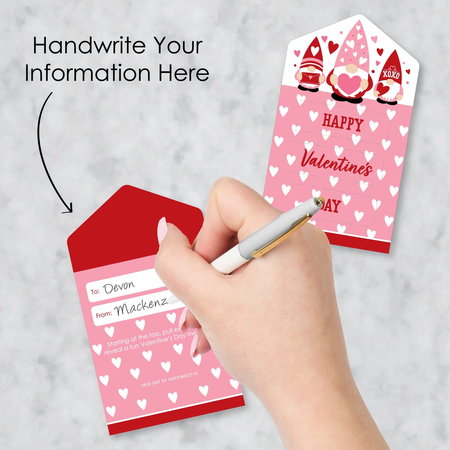 Big Dot Of Happiness Valentine Gnomes - Valentines Day Cards For Kids - Happy Valentines Day Pull Tabs - Set Of 12