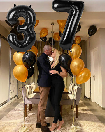 40 Inch Number 7 Balloon, Jumbo Black Seven Birthday Decorations, 7 17 27 70 Year Old Balloon, Mylar Foil Balloon Number For Eng
