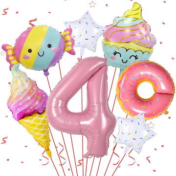 Donut 4th Birthday Decorations - Sweet Party Supplies with Foil Balloons & Backdrops for Girls