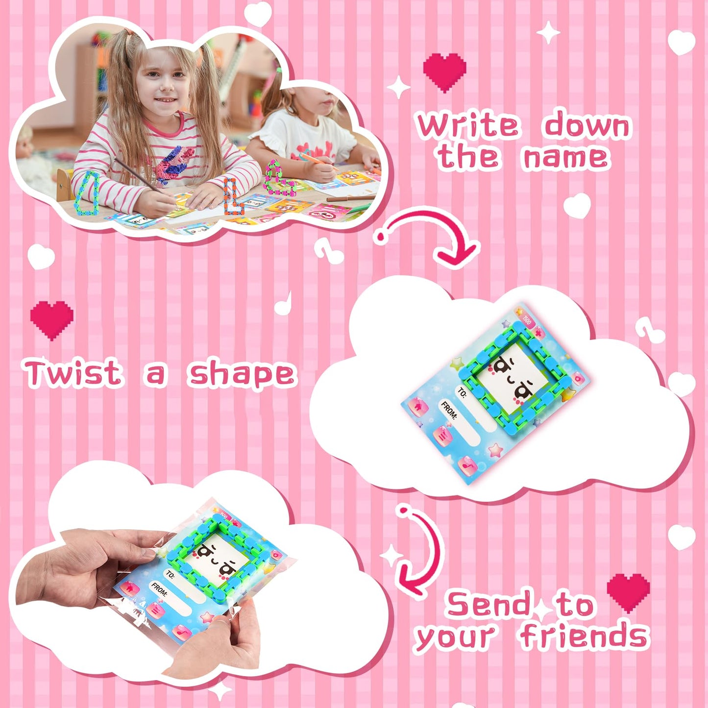 28 Pcs Valentine'S Day Cards Wacky Tracks Fidget Toys Valentines Class Gifts For Kids School Classroom Fidgets Snap Snake Click