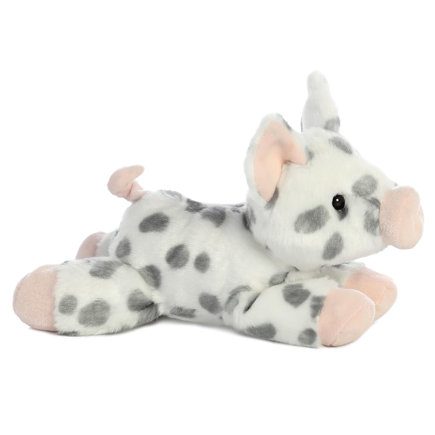 Aurora® Mini Flopsie™ Spotted Piglet Stuffed Animal - 8" White Polyester, Model 31743 - Adorable Playful Companion