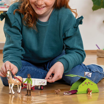 Schleich Horse Club Sarah's Camping Adventure Set - 12-Piece Multicolor Horse Toy for Girls and Boys, Size 24.5 x 6.6 x 19 cm
