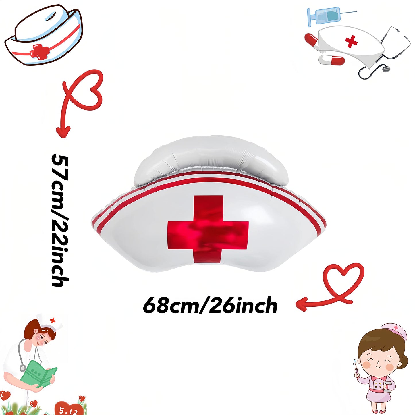 CYMYLAR Nurse Cap Balloons 3 PCS/Nurse Party Decorations/Nurse Graduation Decorations/Nursing Graduation Party Supplies/Nursing