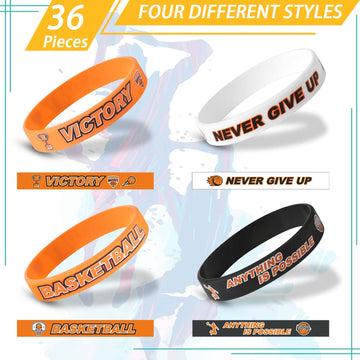 Aoriher 100 Pieces Basketball Bracelet Bulk Basketball Party Favor Motivational Silicone Wristband Inspirational Rubber Bracelet